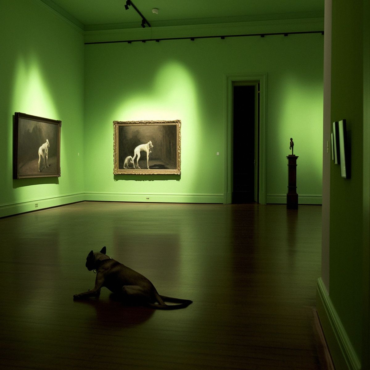 Two legs abandoned at a New York art gallery at night. Gr