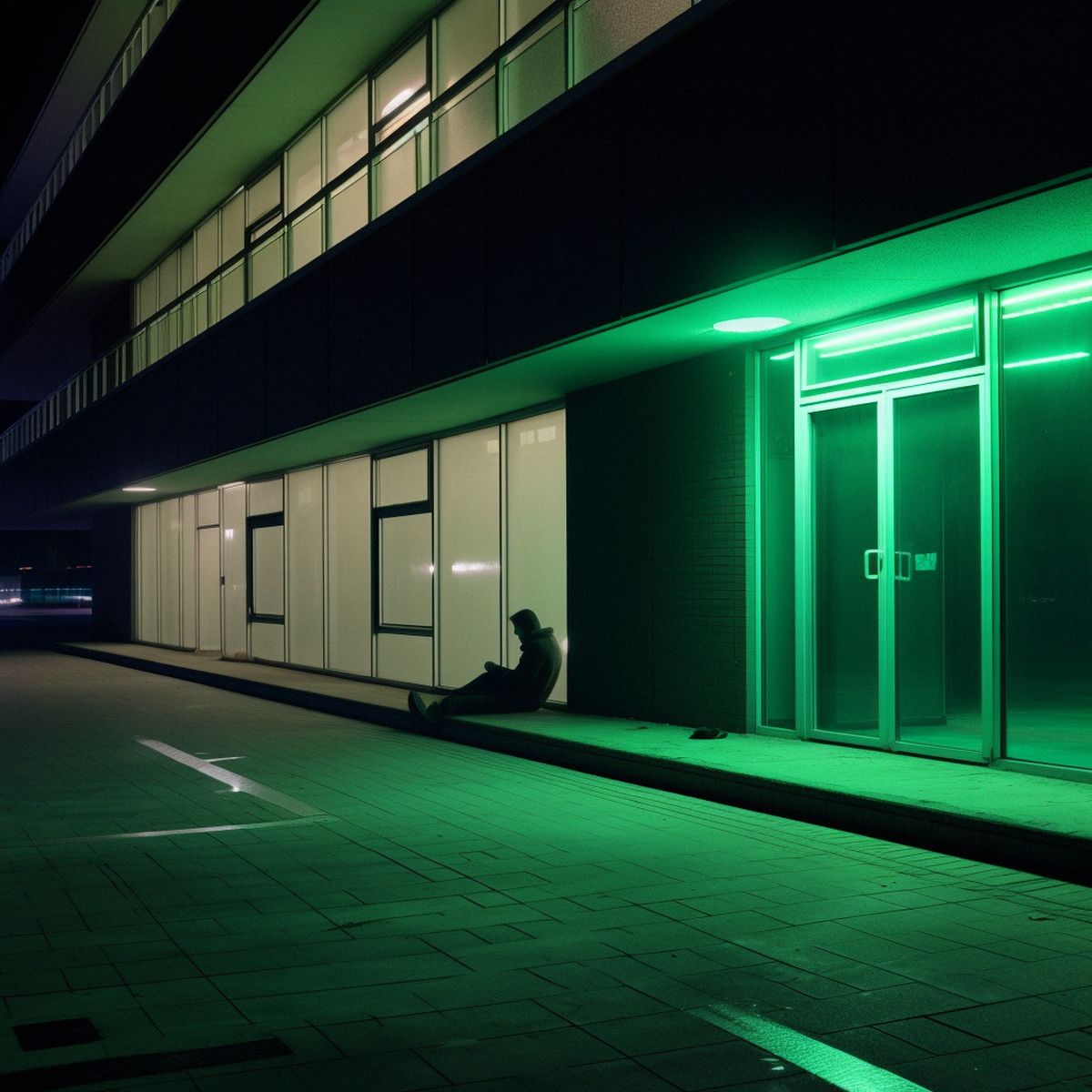Two legs abandoned at an ultra modern building at night.