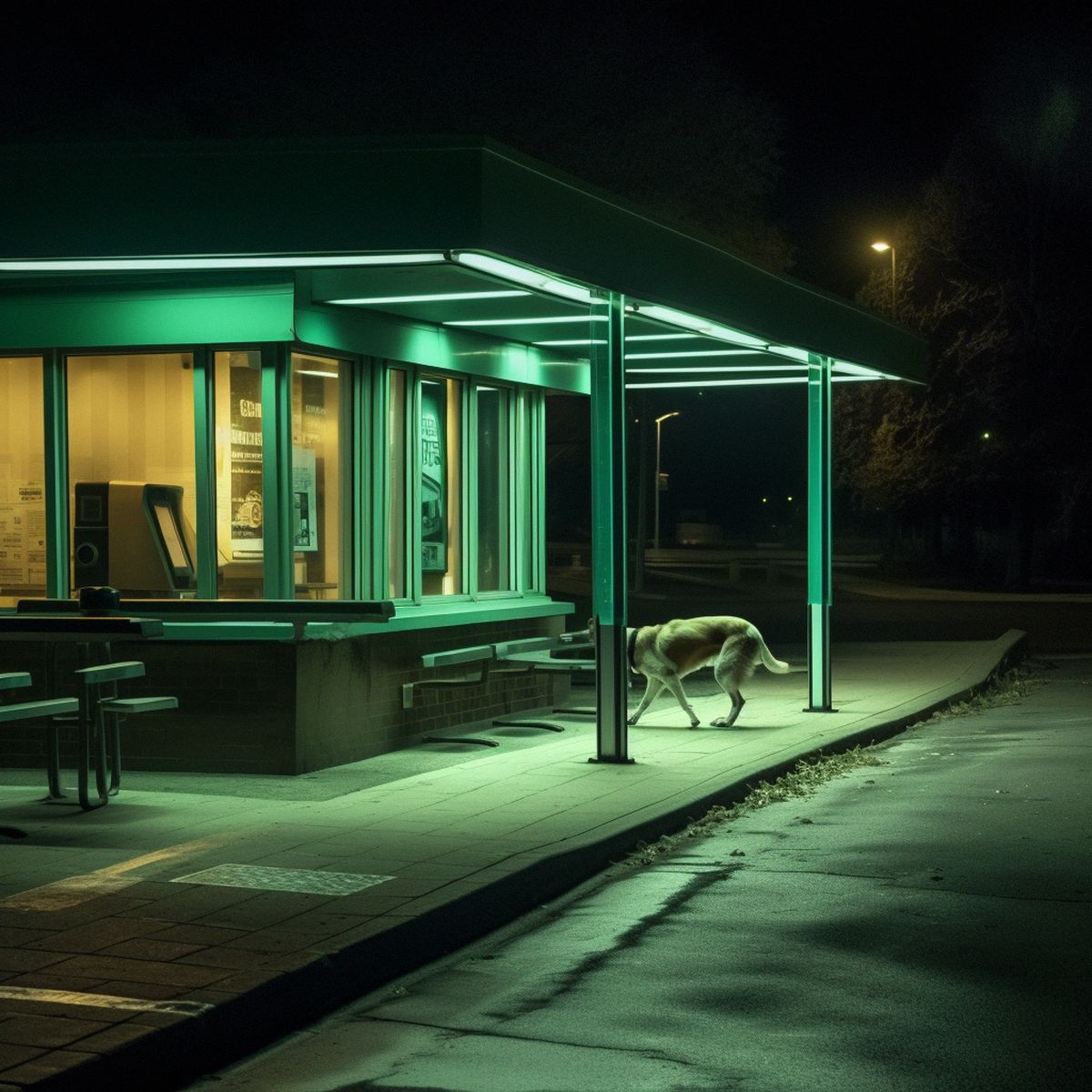 Two legs abandoned at the old McDonalds at night. Green p