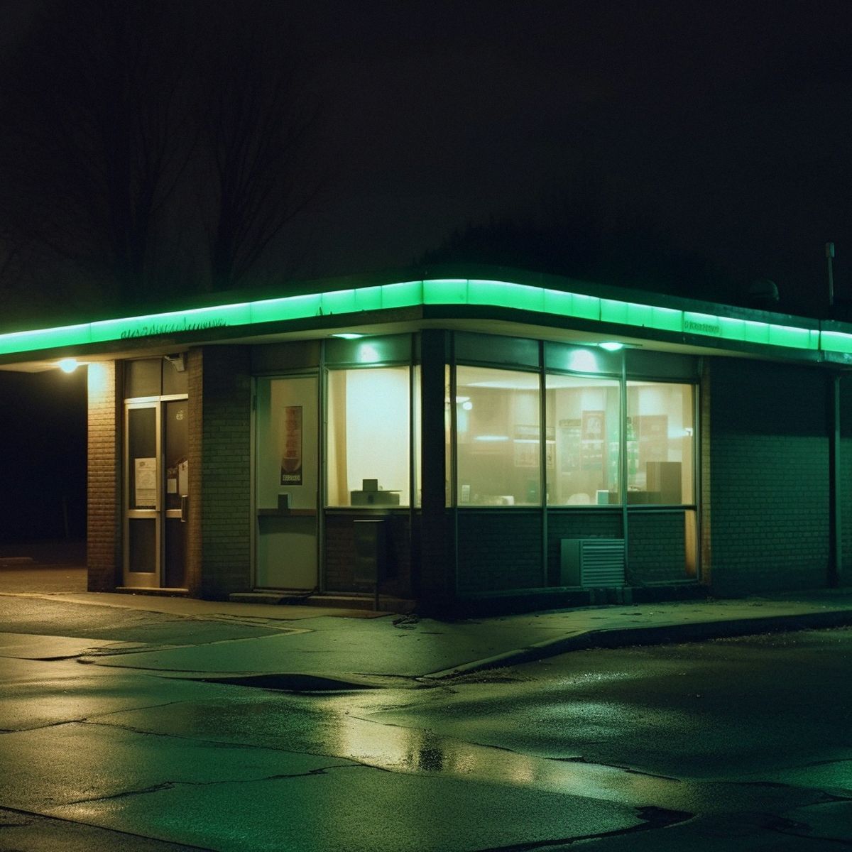 Two legs abandoned at the old McDonalds at night. Green p