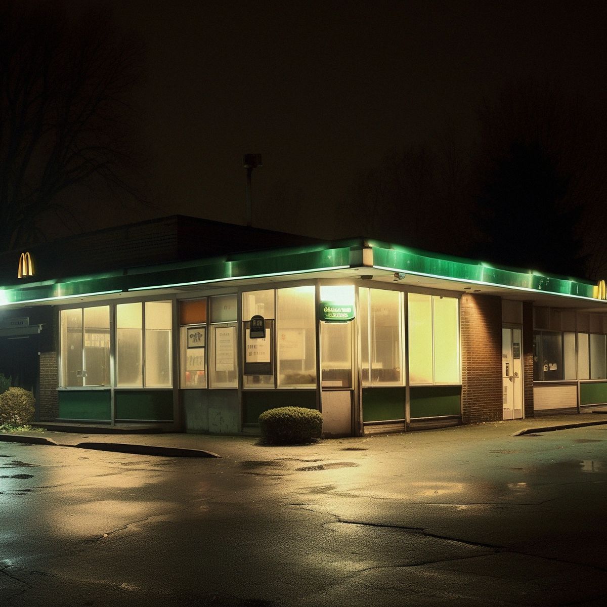 Two legs abandoned at the old McDonalds at night. Green p
