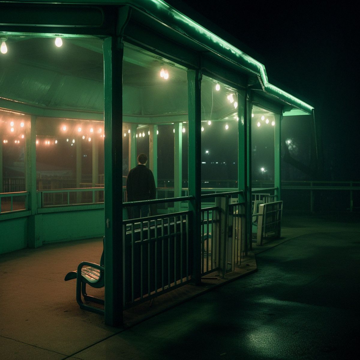 Two legs abandoned at the old amusement park at night. Gr