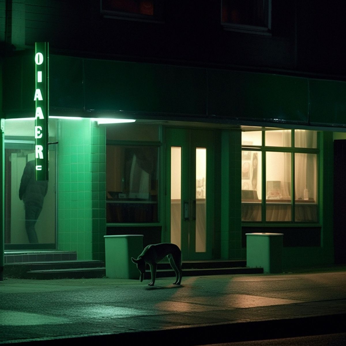 Two legs abandoned at the old cinema at night. Green pale