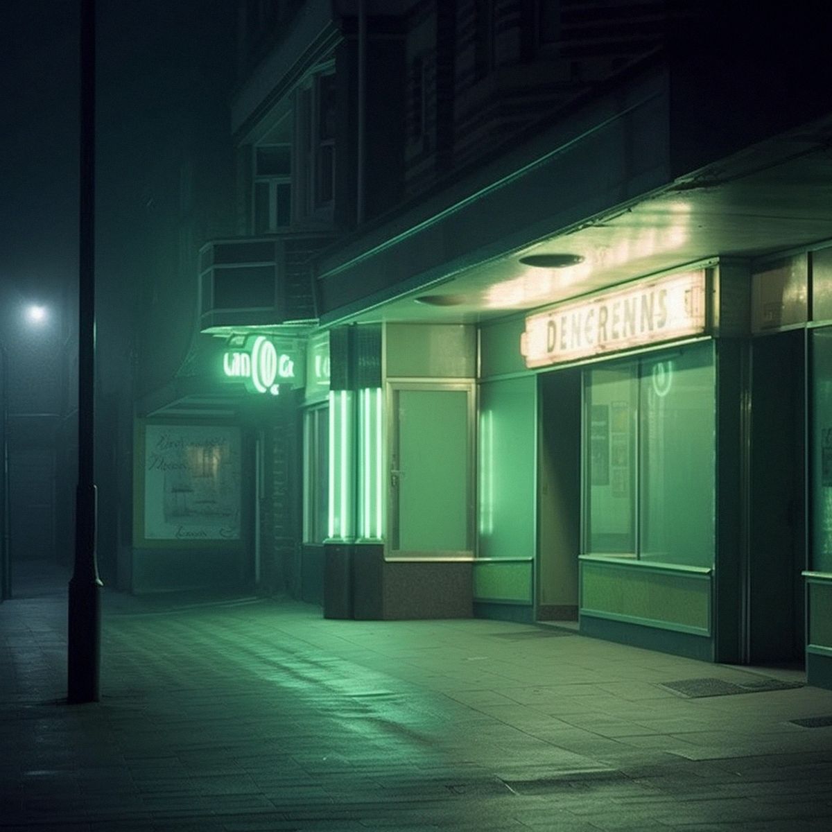Two legs abandoned at the old cinema at night. Green pale
