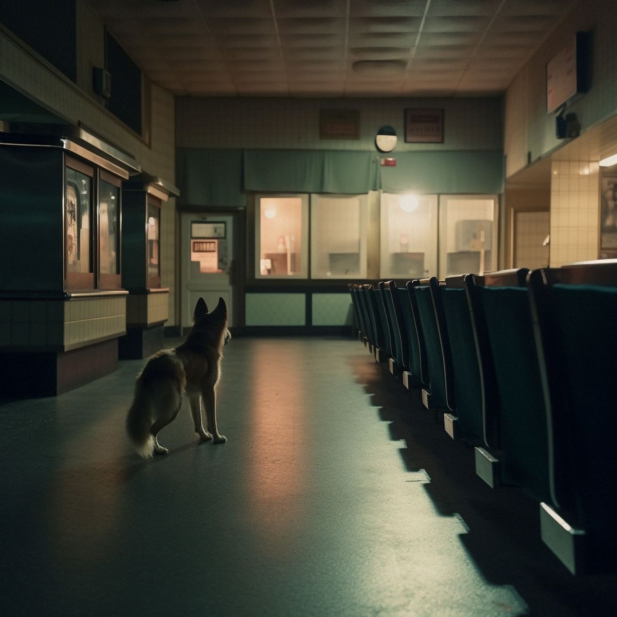 Two legs abandoned at the old cinema at night. Pale light