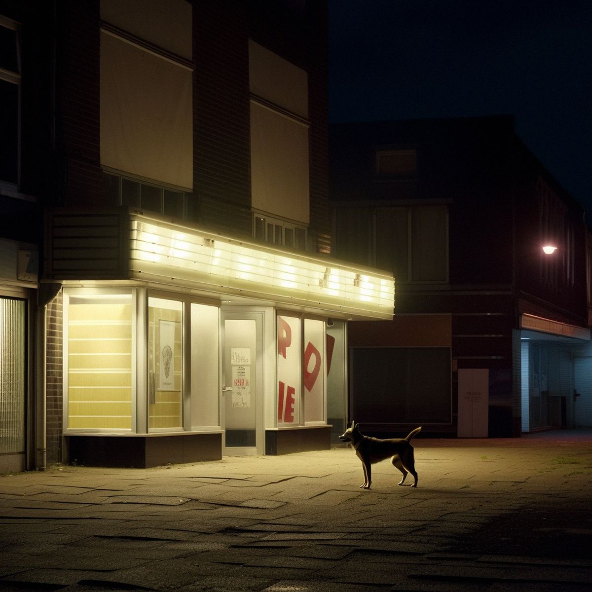 Two legs abandoned at the old cinema at night. Pale light