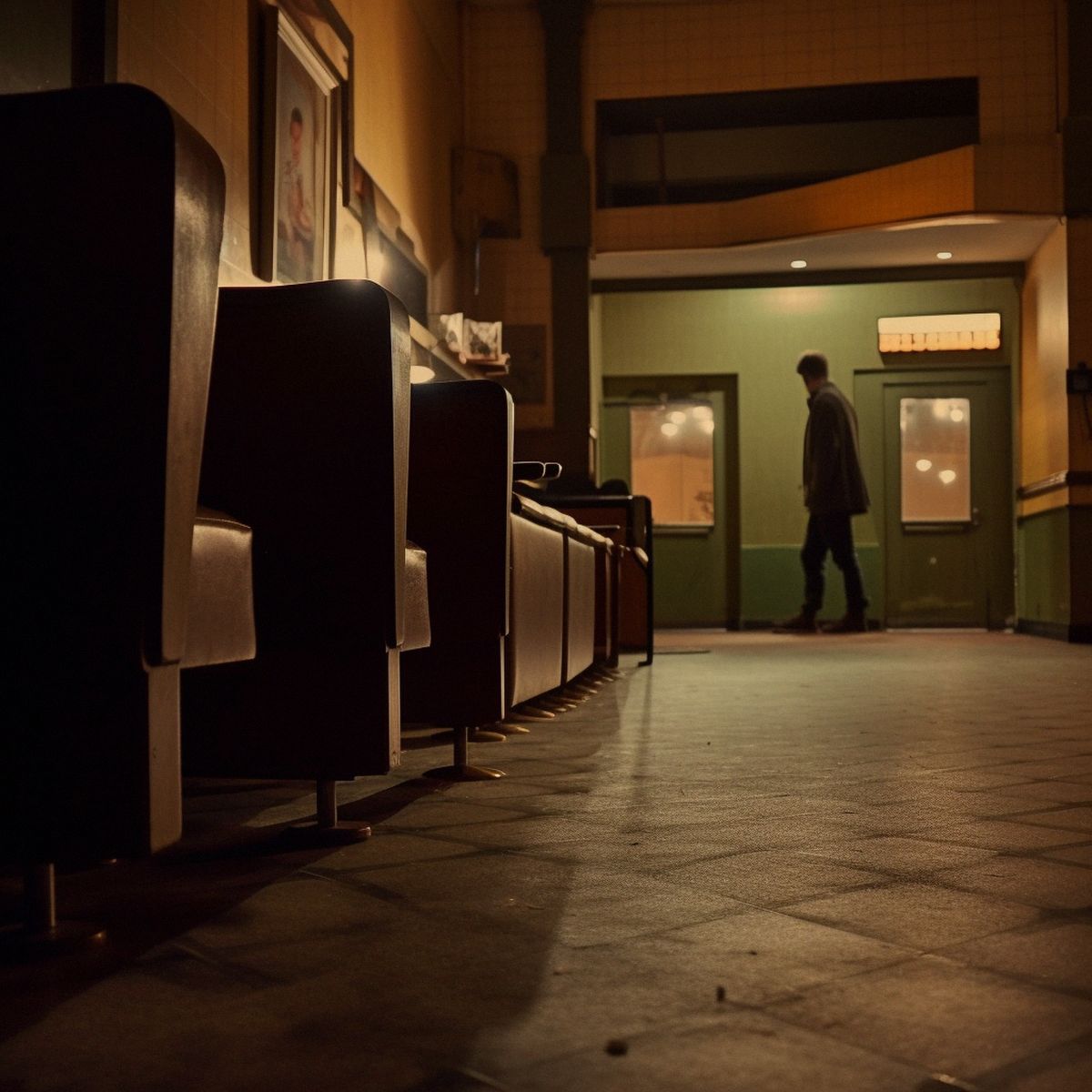 Two legs abandoned at the old cinema at night. Pale light