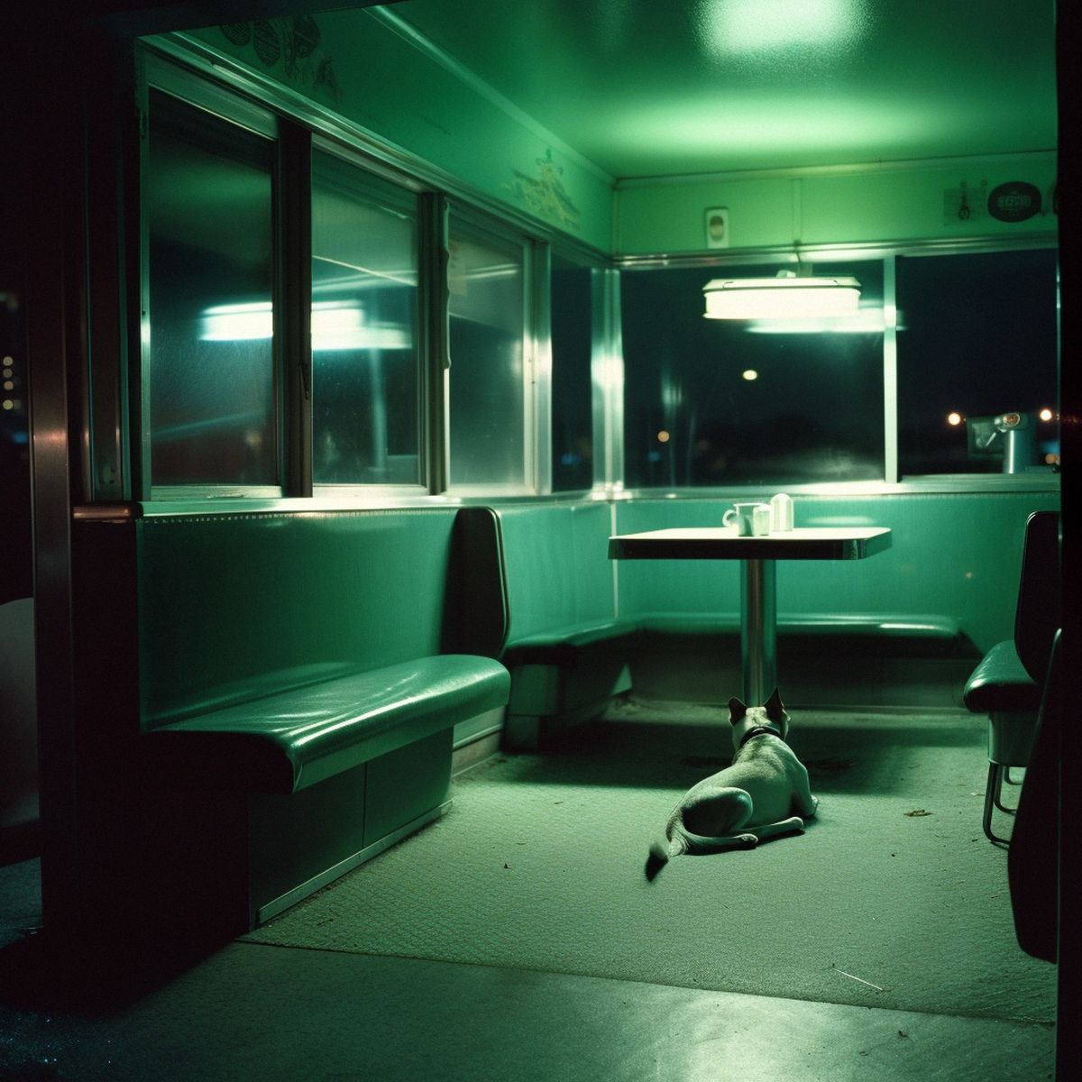 Two legs abandoned at the old dinner on the road at night