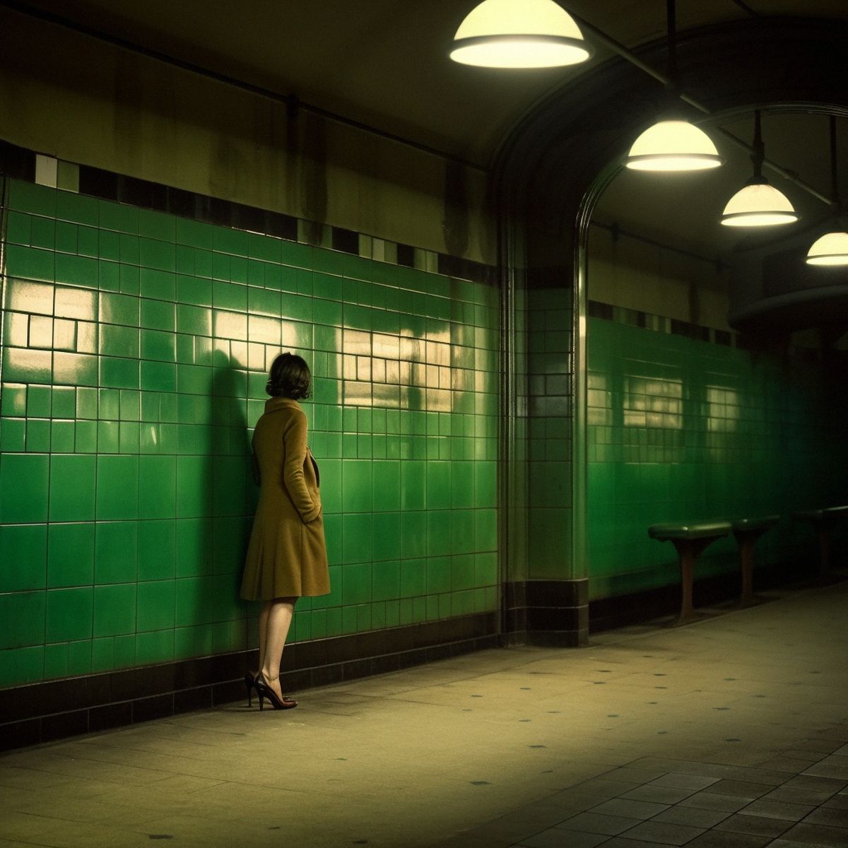 Two legs abandoned at the old subway station at night. Gr