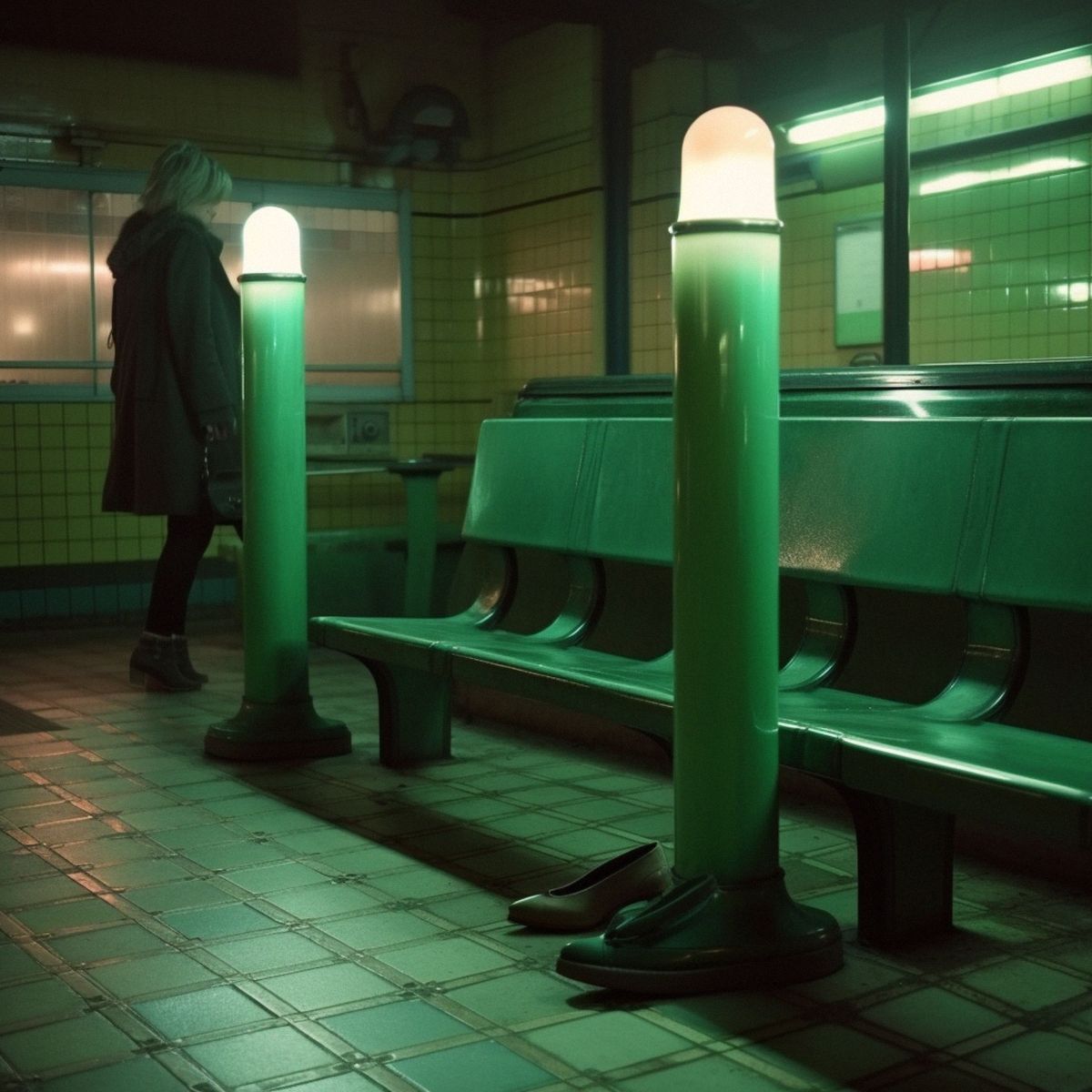 Two legs abandoned at the old subway station at night. Gr