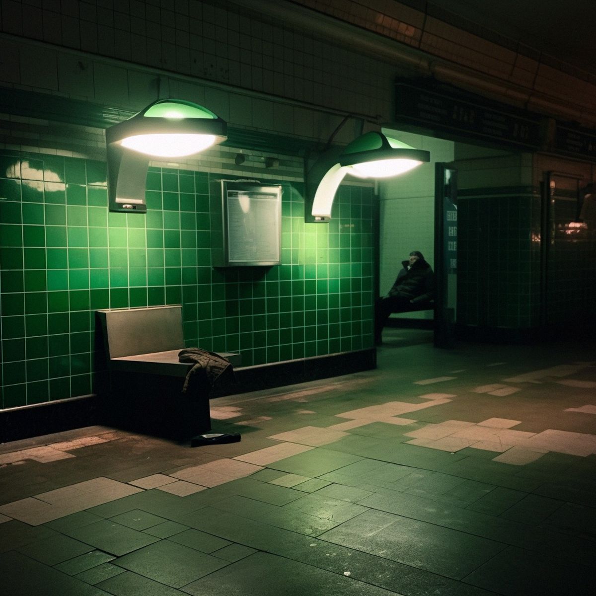 Two legs abandoned at the old subway station at night. Gr