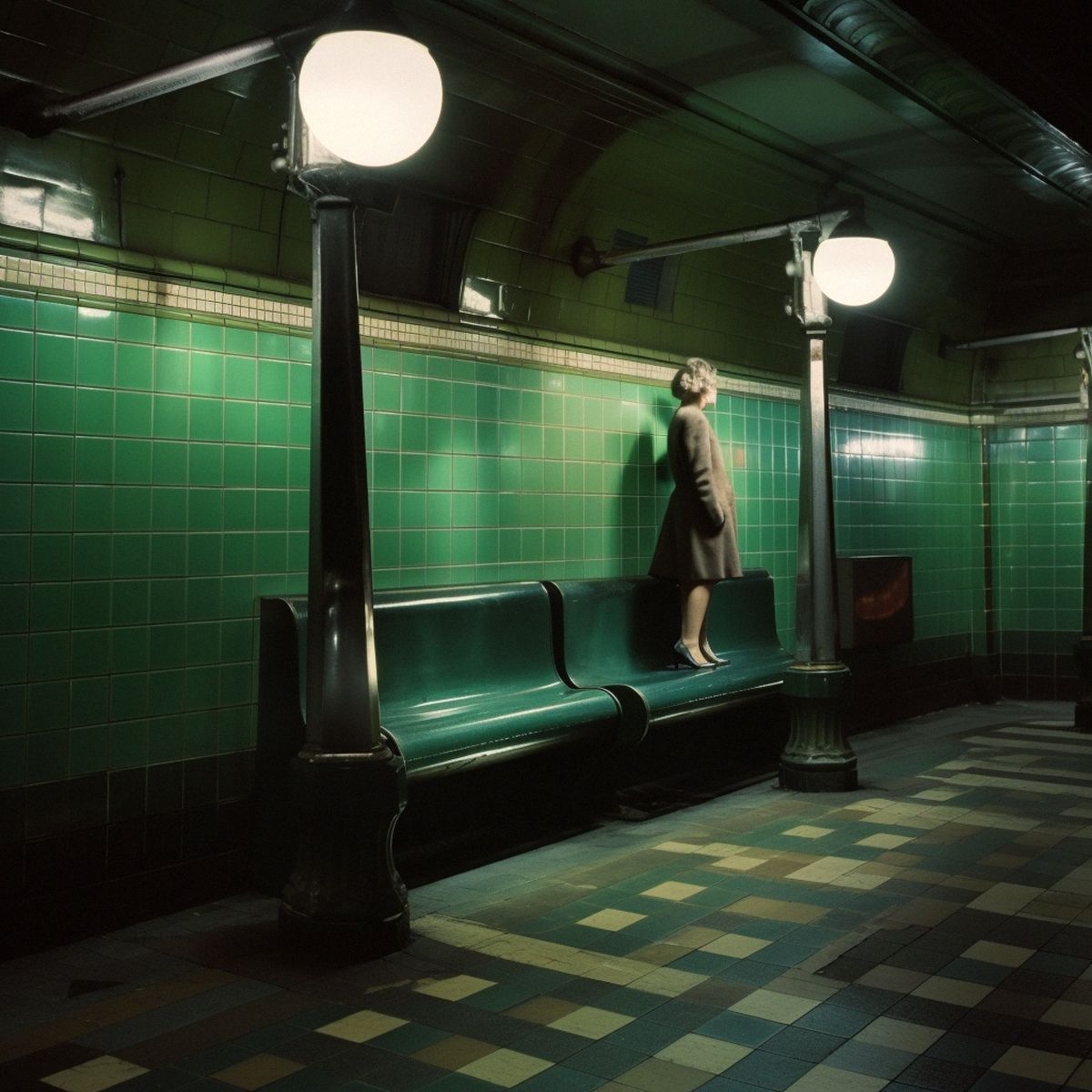 Two legs abandoned at the old subway station at night. Gr
