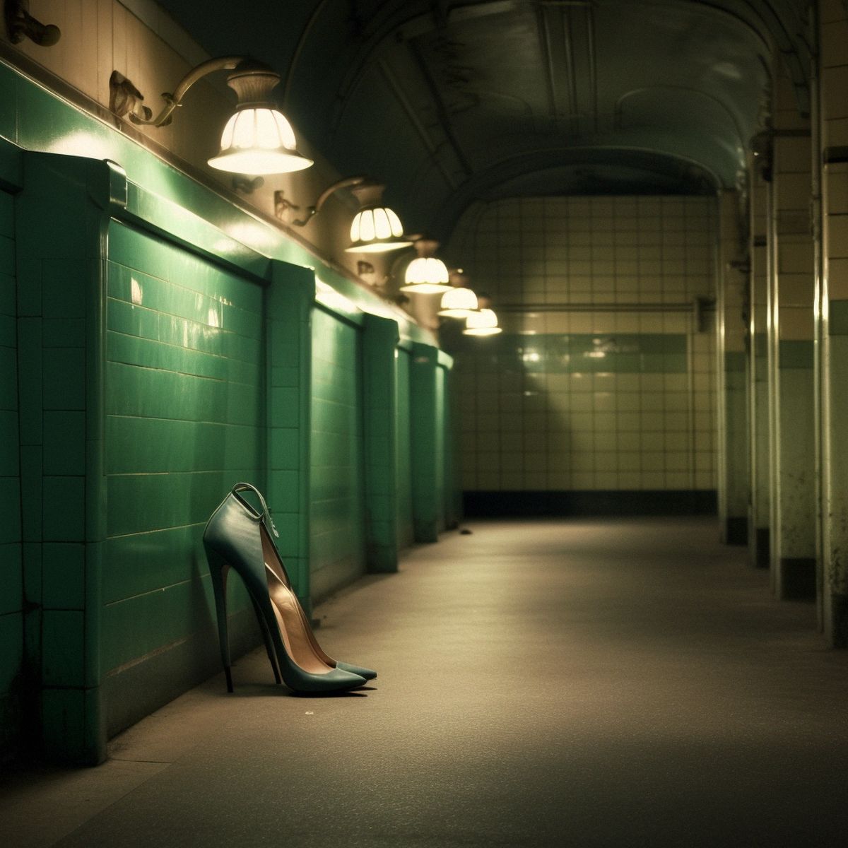 Two legs abandoned at the old subway station at night. Gr