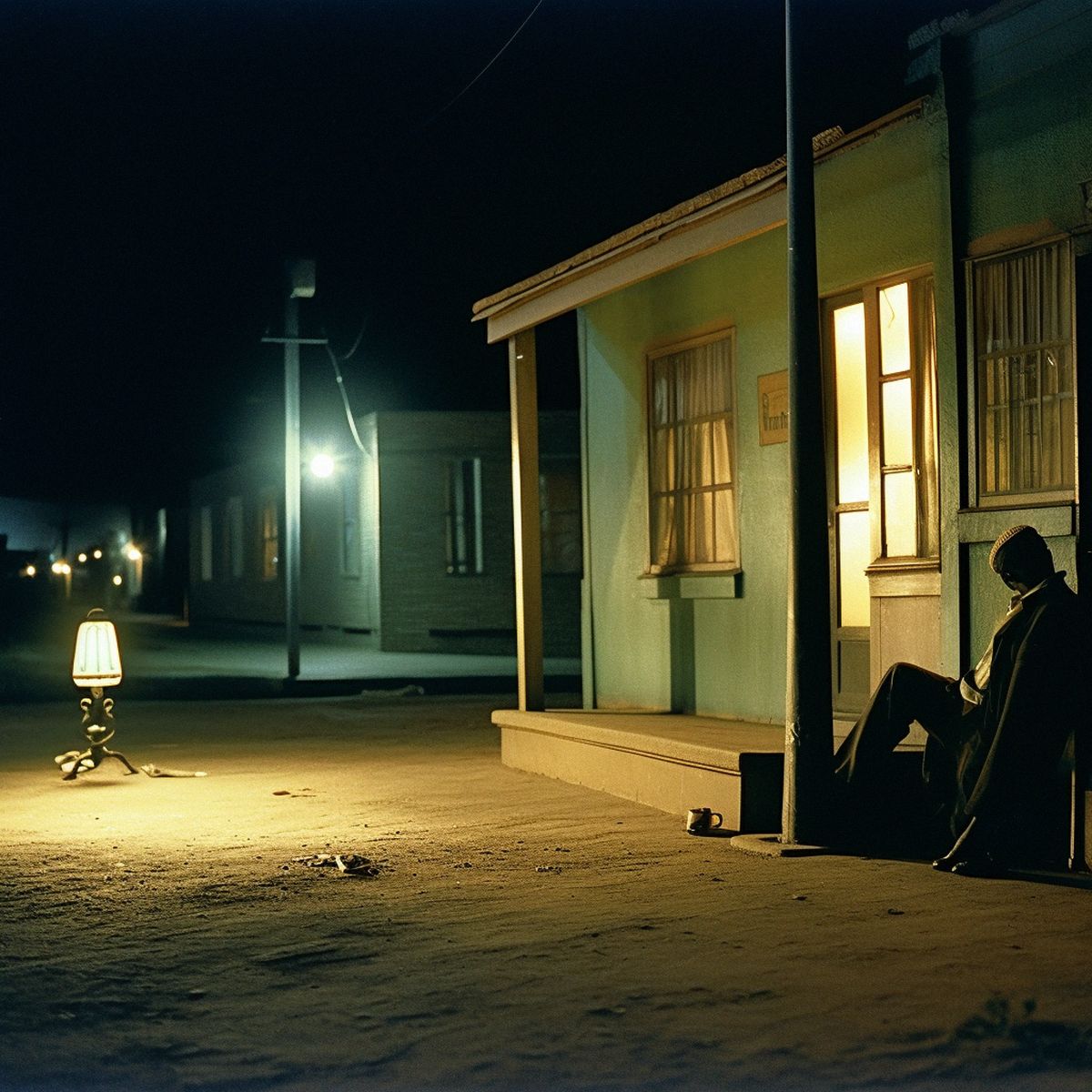 Two legs abandoned in an African city at night. Pale ligh